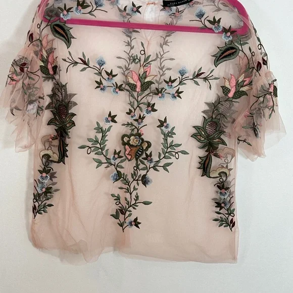 Zara Multicolored Asymmetrical Sheer Blouse - Picture 3 of 7